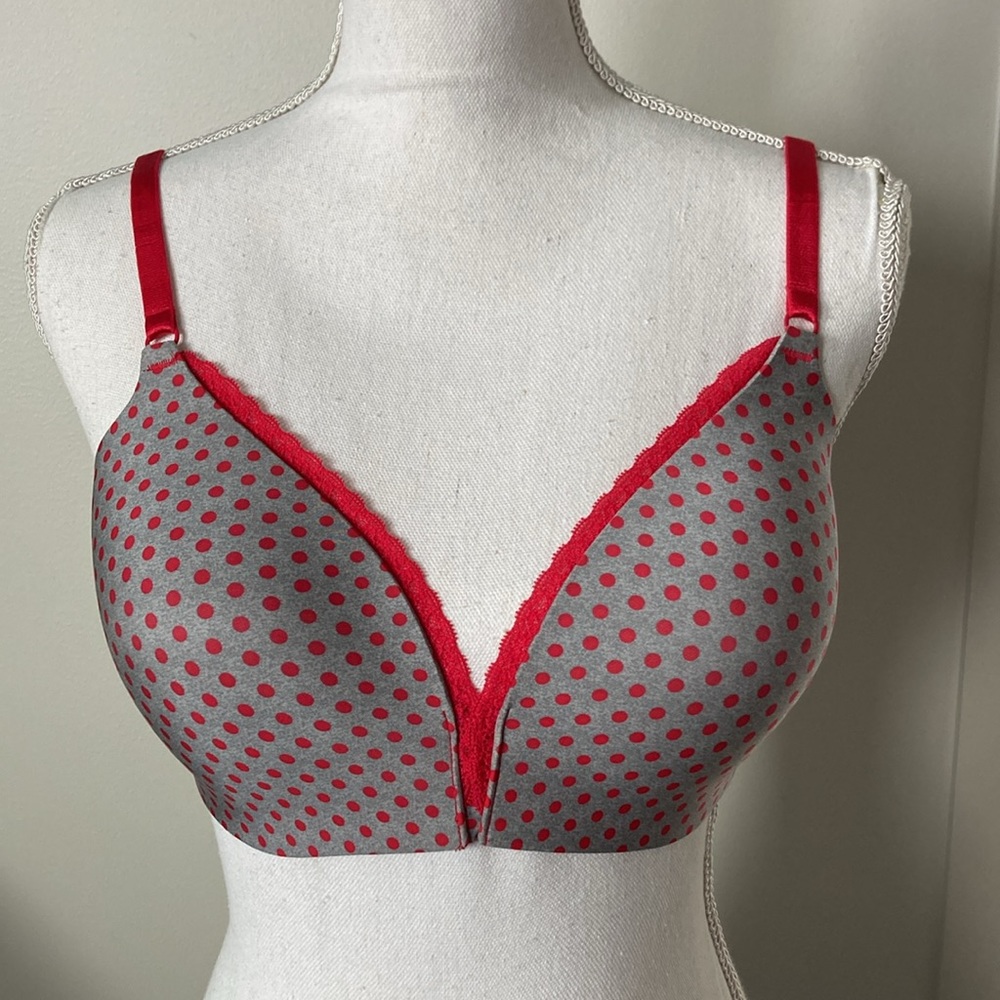 NWT Victoria's Secret No Wire Bra Women's Size 34DD Gray Red